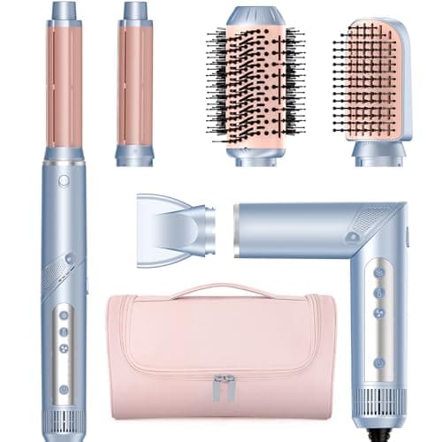 Hot Air Hair Multi-Styler - 5 in 1 Professional Air Hair Wrap Styler Set with Air Curlers, Hair Dryer Brush, Straightener, Concentrator for Fast Drying Curling Straightening, Travel Case Included