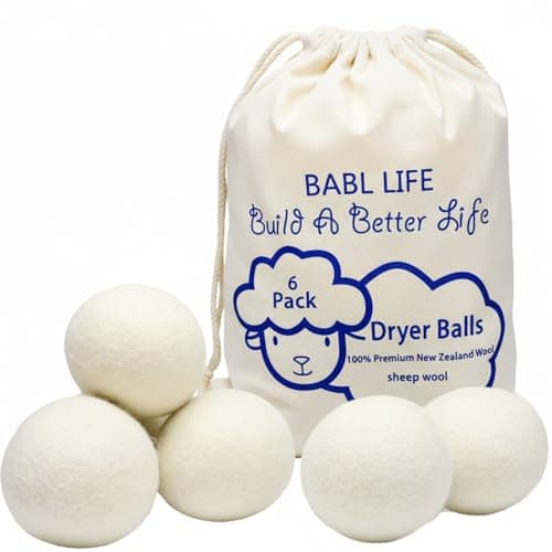 BABL LIFE Wool Dryer Balls-Pack of 6,Premium Reusable New Zealand Natural Fabric Softener,Saves Drying Time, Handmade-Upgraded Version(Made of The Latest Shearing)-2.6 Inch