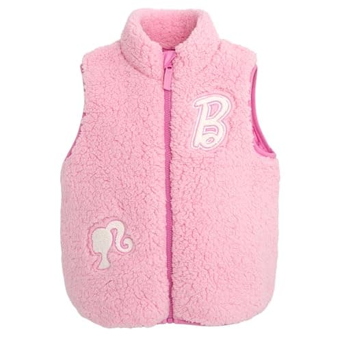 Barbie Little Girls Faux Shearling Zip Up Sleeveless Jacket Vest Pink 7-8