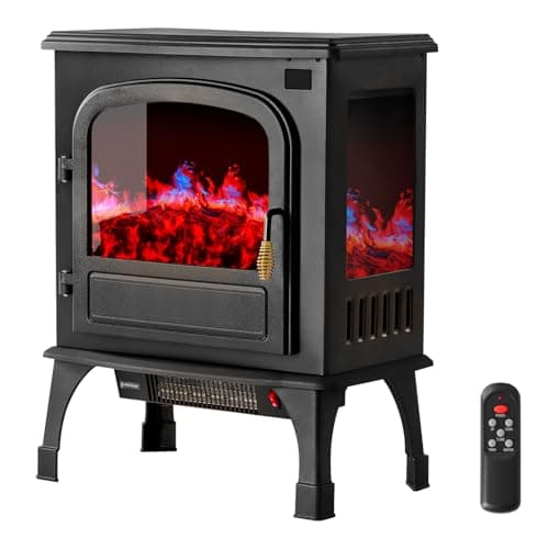 DUMOS Electric Fireplace Heater, 26” Freestanding Electric Fireplace Stove with 3D Flame Effect & Remote Control, Stylish Stove for Home with Safety Features, Adjustable Heat & 12H Timer, Charcoal