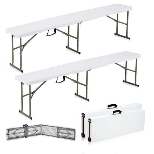 Candockway 6ft Plastic Folding Bench with Carrying Handle & Lock, Portable Outdoor Bench in Garden Picnic Camping Dining Party Seat, Waterproof Bench for Soccer Activities, Firm and Durable（2 Pack C）