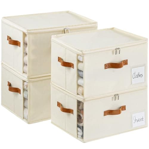 4 Pack Large Storage Bins with Lids,Foldable Closet Organizer with Clear Window,Collapsible Storage Cubes with Handle,Fabric Storage Containers for Organizing Blanket,Clothes,15.94x11.81x9.84 Inches