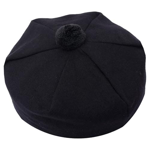 Kilt Emporium: Scottish Tam Hat - Traditional Tam O Shanter Hat Men Caps with Pompom - Classic Scottish Caps for Men (Black)