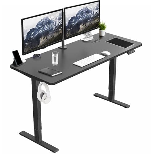 VIVO Electric Height Adjustable 60 x 24 inch Memory Stand Up Desk, Black Solid One-Piece Table Top, Black Frame, Standing Workstation with Preset Controller, 1B Series, DESK-KIT-1B6B