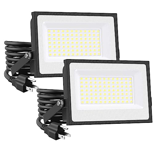 Onforu 60W Flood Lights Outdoor, 6000lm Bright LED Work Light with Plug, 6500K Daylight White LED Flood Lighting, IP66 Waterproof Security Lights Yard Lights for Yard Garage Stadium 2 Pack