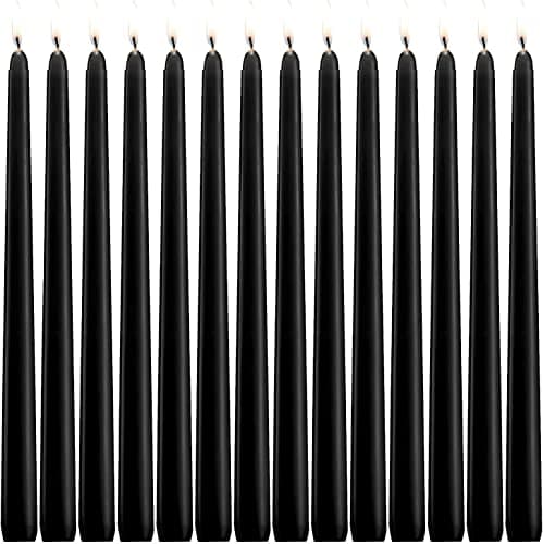 14 Unscented Black Taper Candle,10 inch Tall and 3/4 inch Thick,7.5 hrs Clean Burning,Dripless Candles for Weddings, Prayers, Festivals, Churches