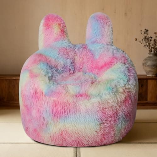 Aodenge Fluffy Bean Bag Chair for Kids Rainbow, with Plush Faux Fur Cover, 2.5FT Memory Foam Bean Bag Chairs for Teens & Kids, Ultra Soft Sofa for Living Room/Bedroom/Dorm.