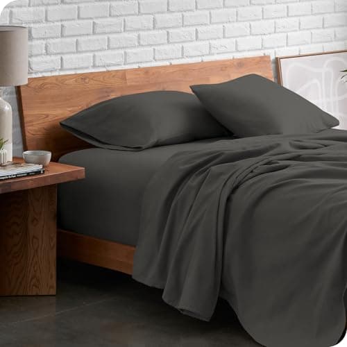 Bare Home Flannel Sheet Set 100% Cotton, Velvety Soft Heavyweight - Double Brushed Flannel - Deep Pocket (Queen, Grey)