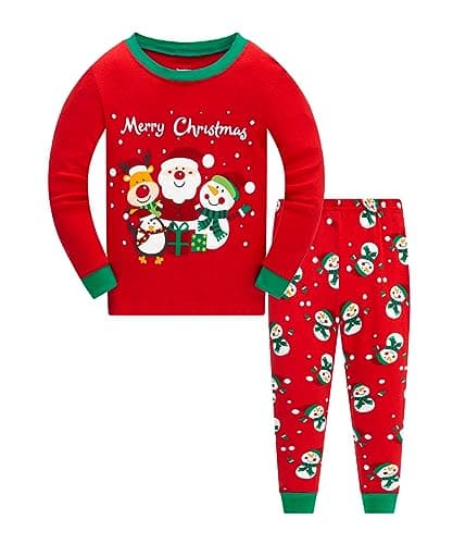 Popshion Toddler Christmas Pajamas Long Sleeve Two Piece Cotton Santa Claus Jammies Baby Boy Holiday Xmas PJs 6T