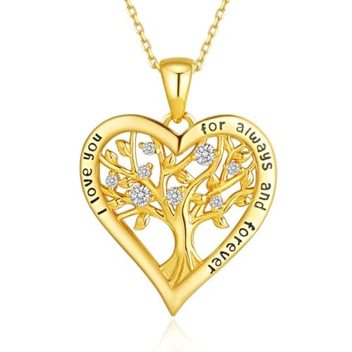 HEYJURI Love Heart Necklaces 925 Sterling Silver Tree of Life Necklace 18K Gold plated Wife Mom Birthday Jewelry Infinity Love Pendant Necklace for Women Valentines Jewel Anniversary for Her (love_necklace_Gold)