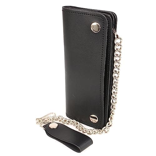Milwaukee Leather MLW7812 Men's 8” Leather Long Bi-Fold Biker Wallet w/Anti-Theft Stainless Steel Chain - One Size