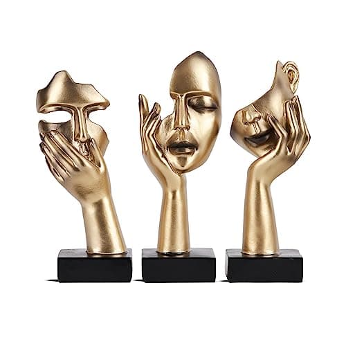 oliruim 3 Pcs Thinker Small Statue Set - Black Gold Home Decor Abstract Art Figurines for Shelves, Living Room Coffee Table, Office Desktop (3 Pcs Gold, 6")