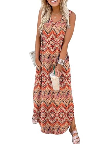 Sampeel Vacation Dresses for Women 2025 Summer Flowy Maxi Cute Boho Dress Beach Essentials L