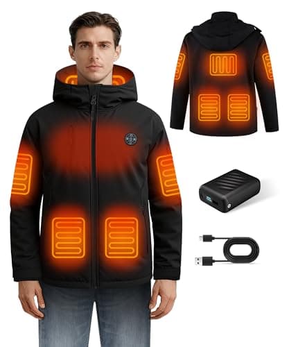 Youtelit Mens Heated Jacket with App Control, 20000mAh Battery Pack, 8 Heating Zones Electric Heated Coat Windproof Waterproof Winter Thermal for Outdoor Work, Motorcycling L