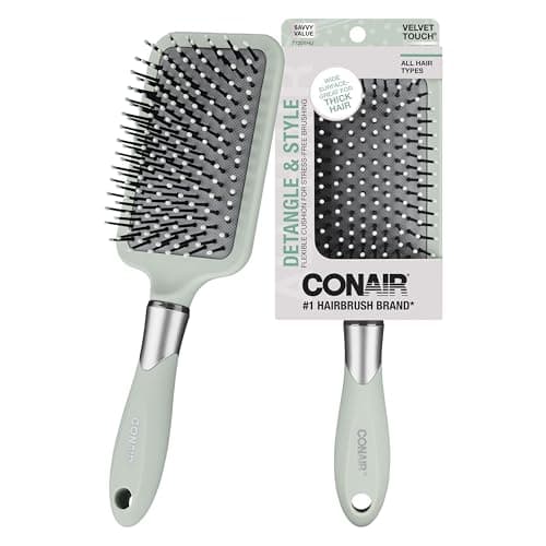 Conair Velvet Touch Paddle Cushion hair brush - Detangling hairbrush - curly or straight styles - men or women - detangler - features soft touch handle - Assorted Color