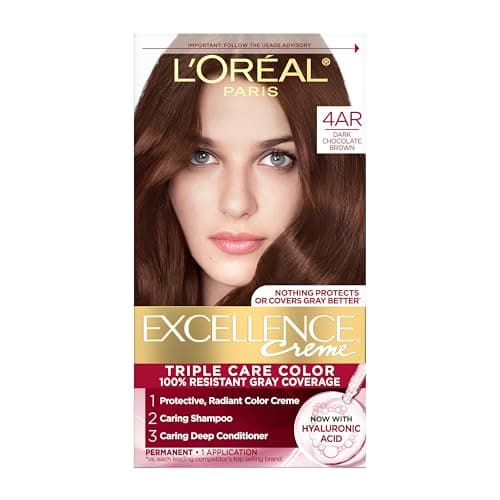 Best Permanent Hair Colors #2 from L'Oreal Paris L'Oreal Paris Excellence Crème Permanent Hair Dye, Triple Care Hair Color with Pro-Keratine Complex for 100% Gray Hair Coverage, 4AR Dark Chocolate Brown, 1 Kit