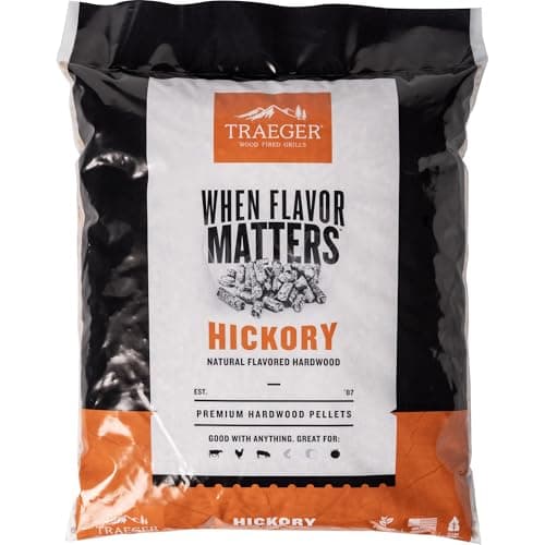 Traeger Grills Hickory 100% All-Natural Wood Pellets for Smokers and Pellet Grills, BBQ, Bake, Roast, 18 lb. Bag