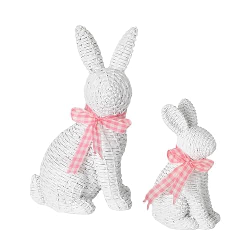 Sullivans White Easter Bunny Set of 2, 4" & 5" Woven Patterned Spring Rabbit Indoor Decorations, Figurine Statue for Table Centerpiece in Living or Dining Room, Spring Easter Home Décor