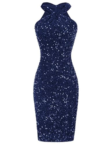 GRACE KARIN Sequin Dress for Women Navy Blue Sequin Dress Party Club New Years Dress Velvet Sequin S