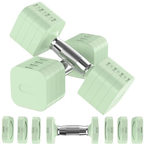 Hezeyferg 22LBS Adjustable Dumbbells Set, Adjustable Weight Dumbbells with 4 Levels 4.4lb, 6.6lb, 8.8lb, 11lb, Hand Weights Sets for Women/Men Home Gym Full Body Workout (Green)