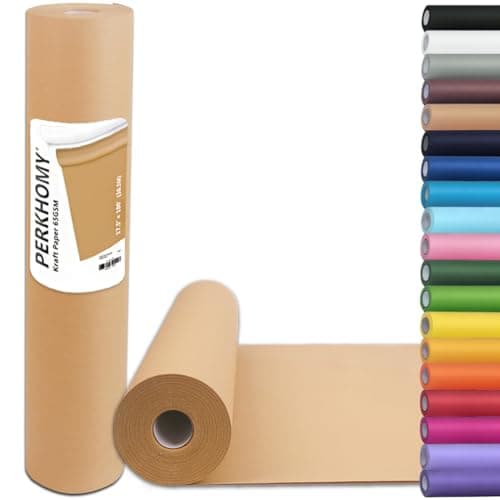 PerkHomy 17.5" x 1,200" (100') Brown Kraft Paper Roll for Gift Wrapping Bulletin Board Kids Craft Art Bouquet Flower Packing Moving Shipping Floor Covering Table 70GSM 50LB (Brown, 17.5" x 100')