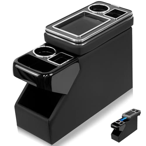 QKVCX Center Console Between Seat Organizer for Minivans, SUVs, with Phone Holder & Cup Holders for Minivan &SUVs, Middle Van Floor Console Organizer Storage Box- Black