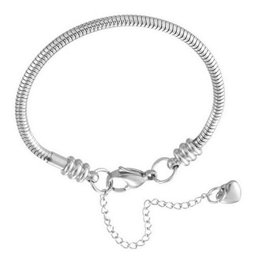 Chili Jewelry Women Moments Slider Charms Bracelet 3mm Stainless Steel Snake Chain Bracelet fits Standard Size Charm Beads, 5-12 Inch (9" (Wrist Size7.75 to 8"))
