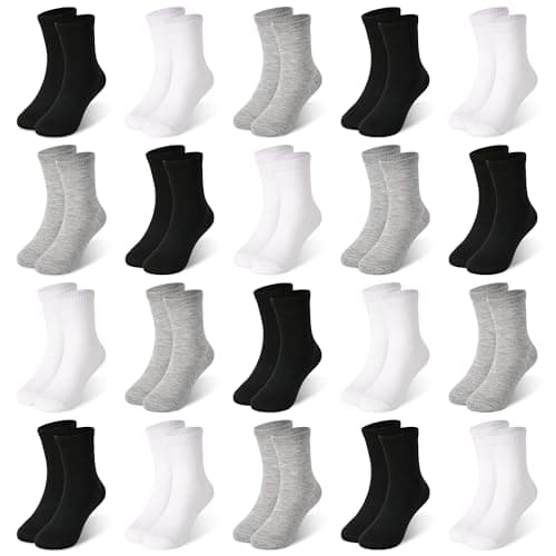 ZERULETS 20 Pairs Toddler Kids Crew Socks - Boys Girls Athletic Mid Calf Cut for School, 1-13 Years（Black, White, Gray, 4-7 Years