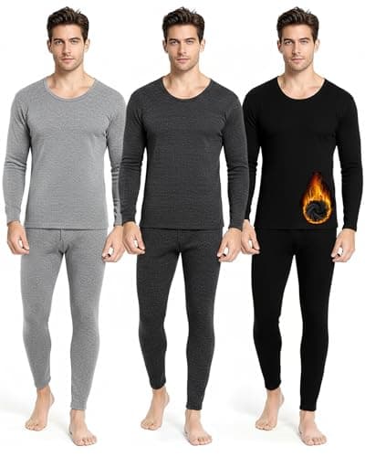 Jecery 3 Set Thermal Underwear for Men Extra Thick Fleece Lined Long Underwear Winter Base Layer Top Bottom Cold Weather(X Large,Black, Light Gray, Dark Gray)