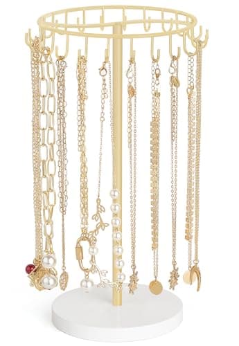 Mkono Necklace Holder Metal Jewelry Display Stand Necklace Organizer with 22 Hooks for Storage and Hanging Bracelet Keychain Home Room Decor for Women,Gold