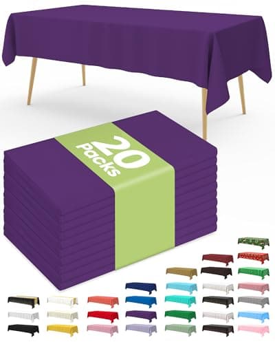 Pureegg Plastic Table Cloth Disposable 20 Pack, 54 x 108 Inch Table Cloths, Graduation Decorations Class of 2025, Graduation Party Tablecloths, Rectangle, Plastic Cover, Leakproof & Sturdy, Purple