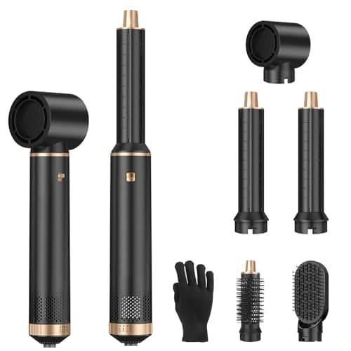 Sendowtek Hot Air Styler Brush Set for Women 5 in 1, 800W 3 Level Temp Hairdryer Comb for Rotating Curling Straightening Volumize Auto Wrap Curler Multi-Styler Hair Styling Tools for Multi Hair Home