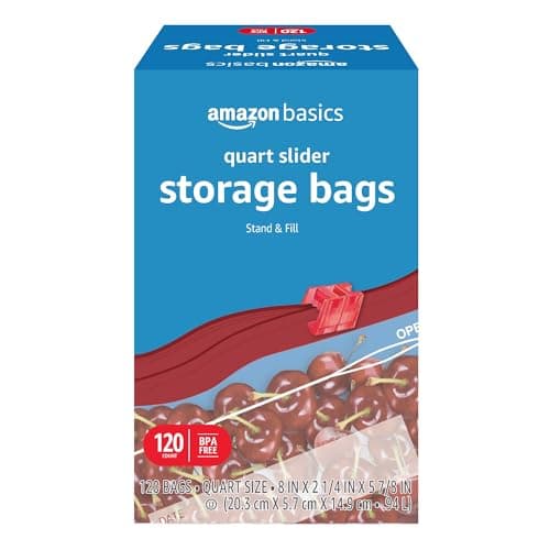 Amazon Basics Slider Quart Food Storage Bags, BPA Free, 120 Count (Previously Solimo)