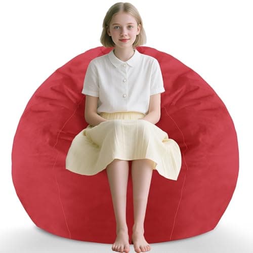 SIMFLAG 2FT Bean Bag Chair, Comfy Bean Bag Chairs with Memory Foam Filled, Fluffy Beanbag Sofa with Dutch Velvet Cover, Teardrop BeanBag Chairs for Living Room, Playroom - Red