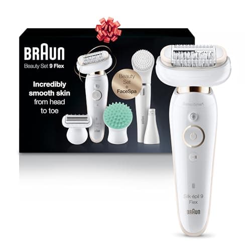 Braun Epilator Silk-épil 9 Flex 9-300 Beauty Set, Facial Hair Removal for Women, Hair Removal Device, Shaver & Trimmer, Cordless, Rechargeable, Wet & Dry, FaceSpa