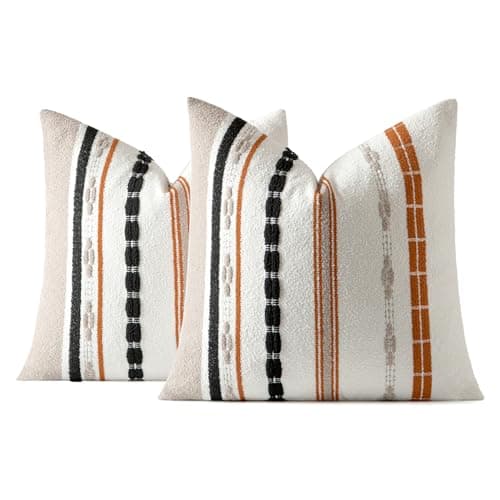 MIULEE Set of 2 Decorative Throw Pillow Covers Boho Farmhouse Cushion Covers Chenille Striped Pillow Covers Soft Accent Neutral Pillowcases for Sofa Couch Bed Home Decor,18×18 Inch,Orange