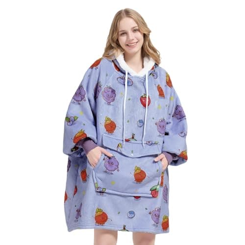 Qeils Wearable Blanket Hoodie for Women, Comfy Sherpa Sweatshirt Blanket as Birthday Christmas Gifts, Oversized Pullover Jacket Blanket Hoodie for Adult (Berryhug, Adult)