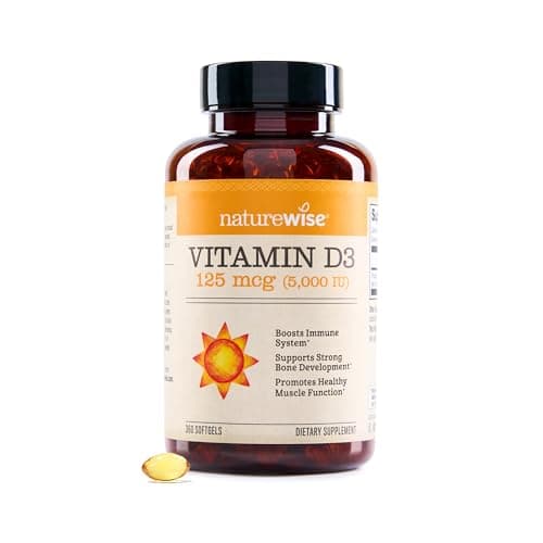 NatureWise Vitamin D3 5000iu (125 mcg) 1 Year Supply for Immune Support, Healthy Muscle Function, and Bone Health - Non-GMO, Gluten Free in Organic Extra Virgin Olive Oil, (Mini Softgel), 360 Count