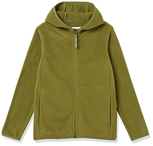 Amazon Essentials Boys' Polar Fleece Full-Zip Hooded Jacket, Olive, Medium