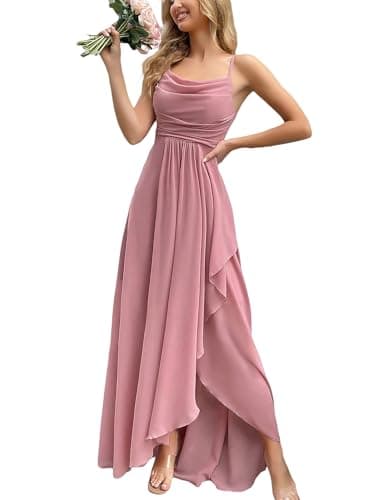 VOUIAO Women's 2026 Spring Formal Evening Gown Elegant Long Prom Dress Wedding Guest Party Cocktail Bridesmaid Maxi Dress Pink M