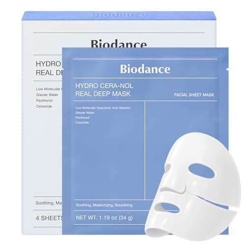 BIODANCE Hydro Cera-nol Real Deep Mask, Overnight Hydrogel Mask, Hydrating Facial Mask For Sensitive Skin, Redness Reducing & Quick Soothing Effect, Korean Skincare, Stocking Stuffers |1.19oz(34g)x4ea