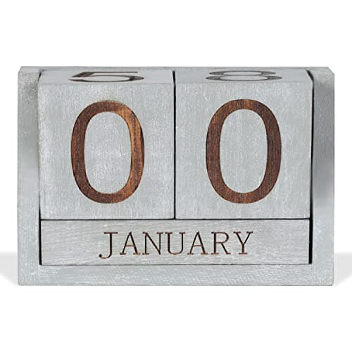 Wooden Desk Calendar,Desk Calendar Blocks for Teachers,Office Perpetual Date Block Small Home Desktop Decor Chic Vintage Month with Number Cubes Display Rustic Decoration(Vintage Grey)