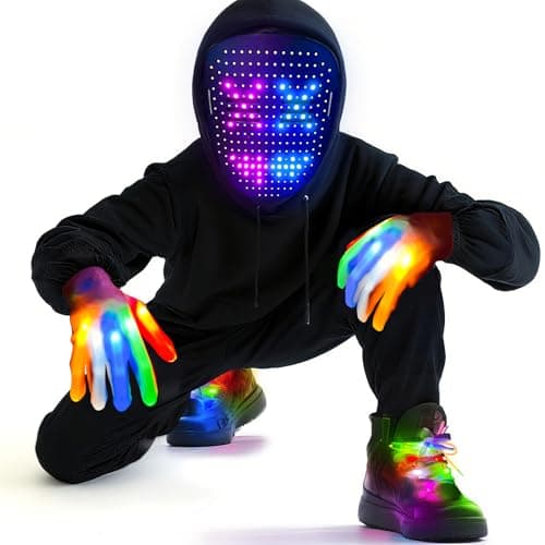 Camlinbo LED Mask & Glow Set with Gesture Sensing, Cool Glowing Toys, Gifts for Teens, Light Up Mask Gloves and Shoelaces for New Year's Eve Christmas Birthday Halloween Cosplay Party