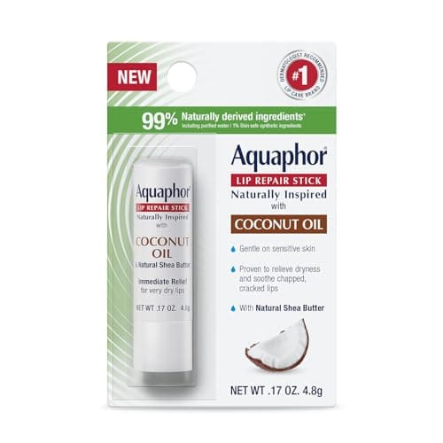 Aquaphor Naturally Inspired Lip Repair Stick with Coconut Oil and Natural Shea Butter, Hydrating Lip Balm Stick Immediately Relieves Dryness and Soothes Chapped Lips, 0.17 Oz Stick