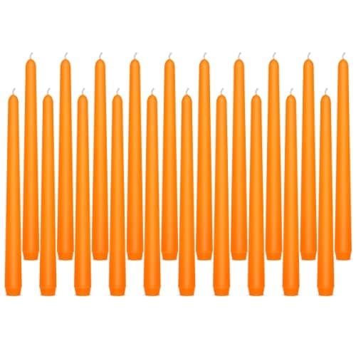 10 inch Orange Taper Candles for Home Decor, Set of 20 Unscented Dripless Candlesticks - 8 Hours Long Burning for Dinner, Wedding, Parties and Special Occasions