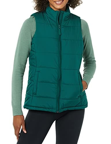 Amazon Essentials Women's Mid-Weight Puffer Vest, Dark Green, Small