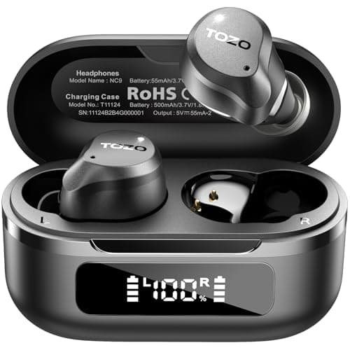 TOZO Hybrid Active Noise Cancelling Wireless Earbuds, 6 Mics ENC Clear Call, IPX8 Waterproof, in Ear Bluetooth 5.3 Headphones Stereo Bass Heasets 59H Playtime with LED Display 32 EQs via APP