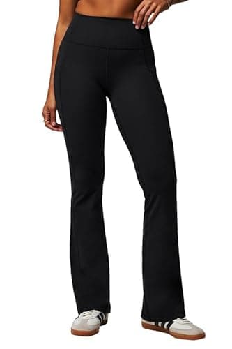 Fabletics Women's Oasis Pureluxe High-Waisted Pocket Kick Flare, Light Compression, Buttery Soft, XL, Black