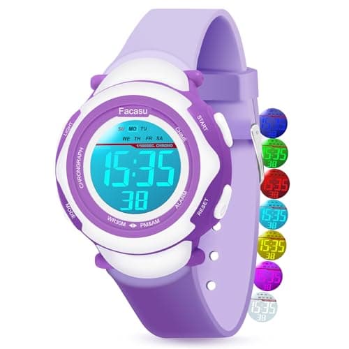 Best Digital Watches for Kids #6 from Facasu Facasu Kids Digital Watch for Girls Boys,Children's Waterproof Colorful Light UP Outdoor Sport Watch with Stopwatch Alarm-Kids Gifts for Girls Boys