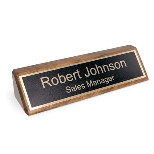 ExcelMark Personalized Walnut Wood Business Desk Black Name Plate with Gold Letters - 2"x 8"